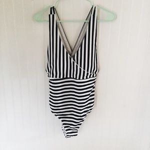 Black and White Striped One Piece Swimsuit